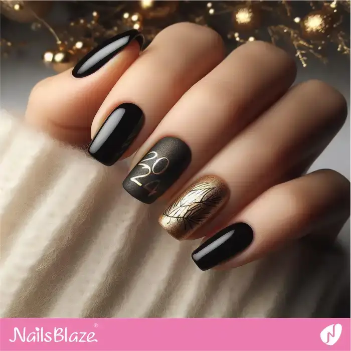 Black and Gold New Year of 2024 Nail Design | 2024 Nails - NB3708